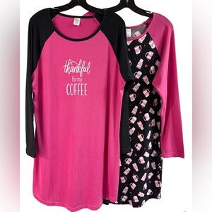 Lissome Lounge Black & Pink Coffee Theme Nightgowns Set of 2 Size XL